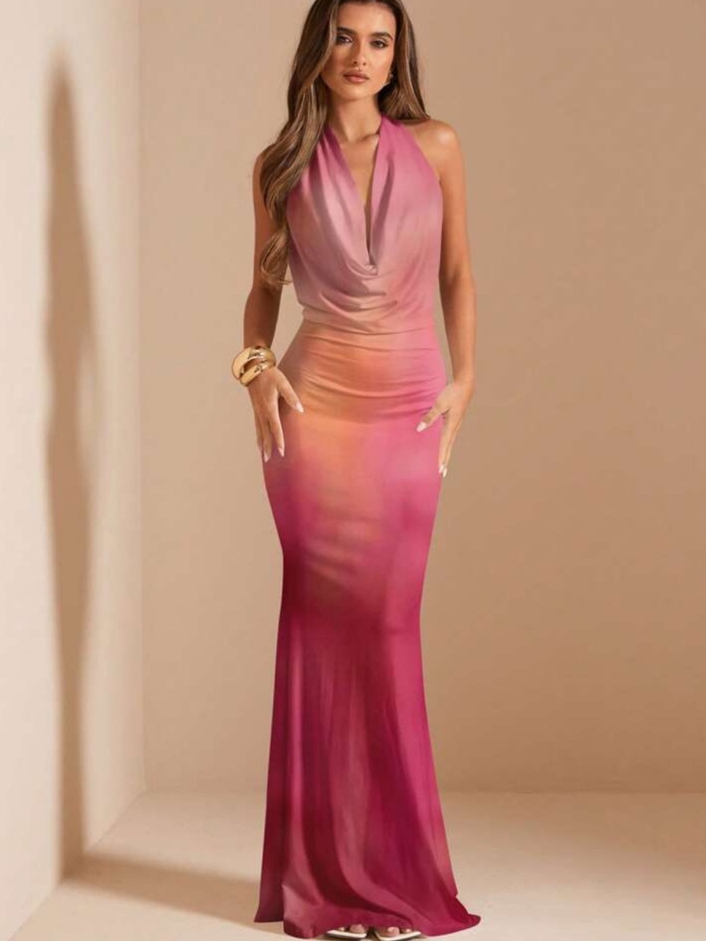 Sunset Peach Ombre Halter Maxi Dress NEW 🏷️